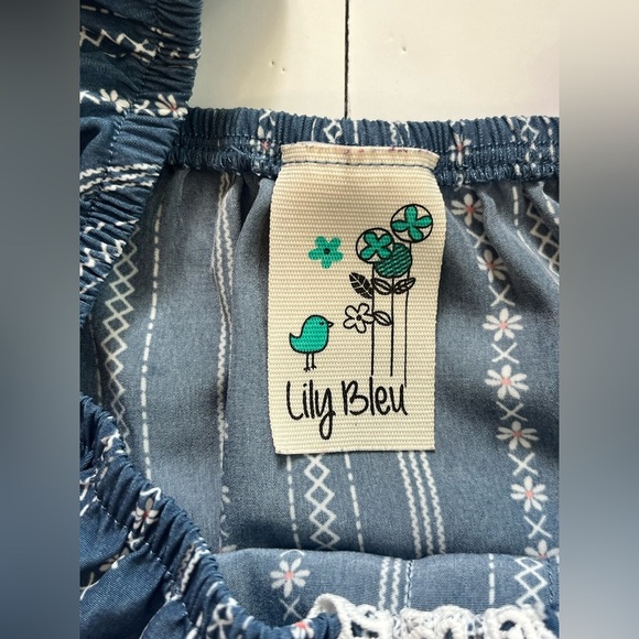 Lily Bleu Women’s Girls Blue Striped Lightweight Summer Dress with Lace Detail - Picture 7 of 11